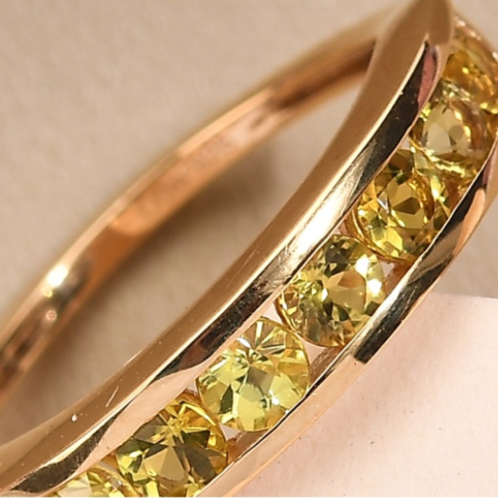 AAA Natural Tanzanian Canary Tourmaline Half Eternity Band in Vermeil YG…